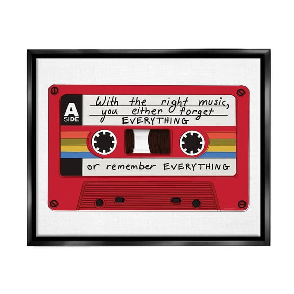 With The Right Music Vintage Cassette Inspirational Graphic Art Jet Black Framed Art Print Wall Art