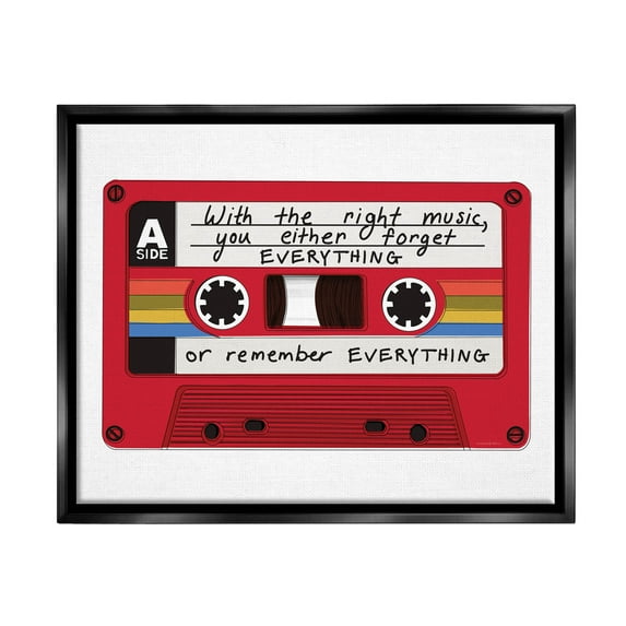 With The Right Music Vintage Cassette Inspirational Graphic Art Jet Black Framed Art Print Wall Art