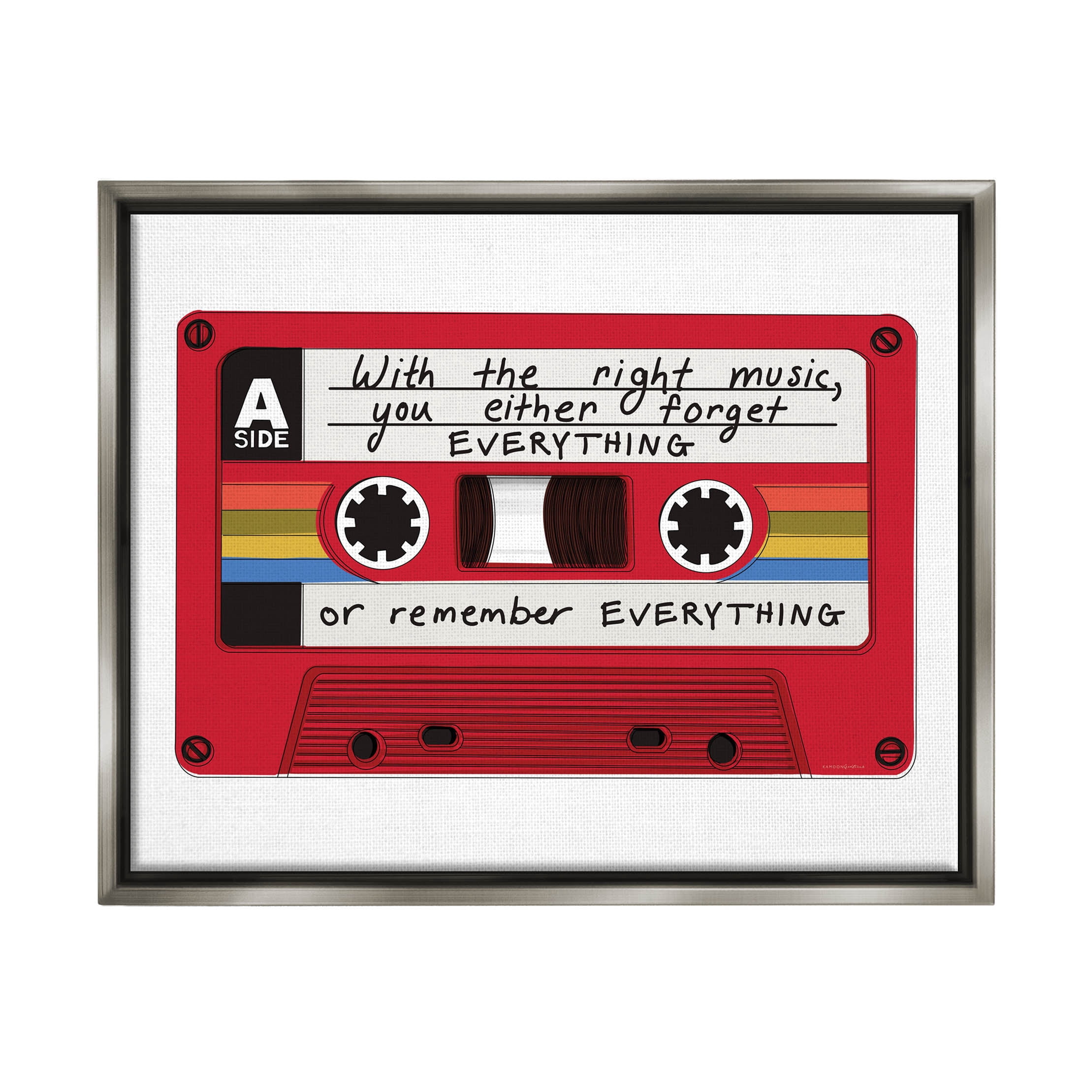 With The Right Music Vintage Cassette Inspirational Graphic Art Luster Gray Framed Art Print Wall Art