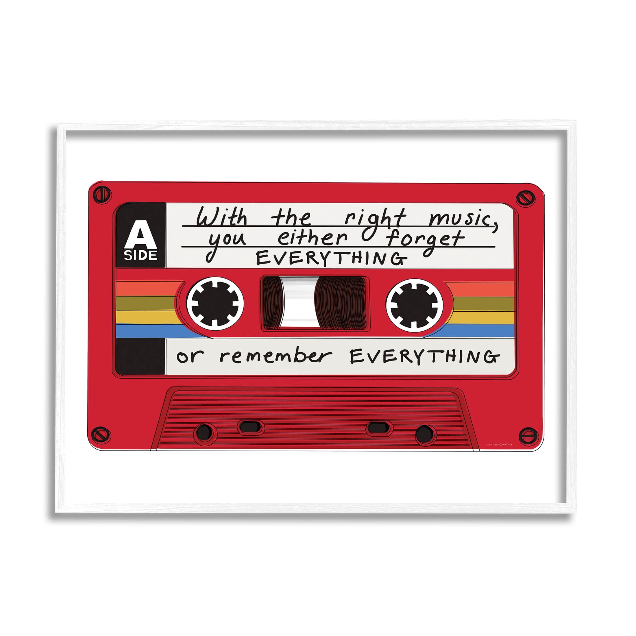 With The Right Music Vintage Cassette Inspirational Graphic Art White Framed Art Print Wall Art