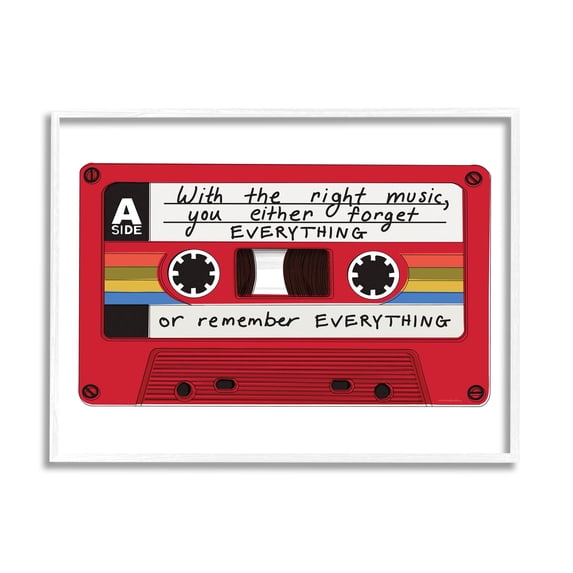 With The Right Music Vintage Cassette Inspirational Graphic Art White Framed Art Print Wall Art