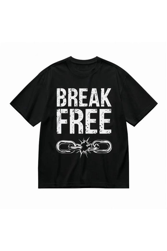 With Worn-In Text Broken Chain Graphic Cotton Tee, Unisex T-Shirt