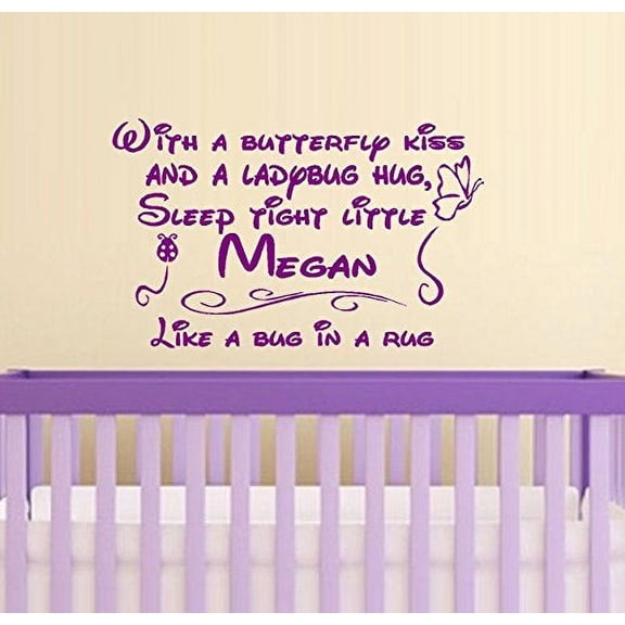 With a Butterfly Kiss and a Ladybug Hug (Custom Name) Wall 20" x 30" (Purple)