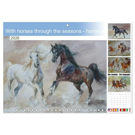 With horses through the seasons - horse pictures in oil and watercolor (Monthly Wall Calendar 2026 16.5 x 23.4 (open)), CALVENDO 14 Month Calendar