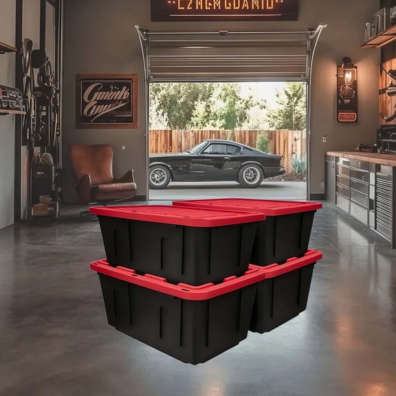 With snap-on lid, large capacity storage box, stackable storage compartments, sturdy and durable, lockable, suitable for garages and warehouses