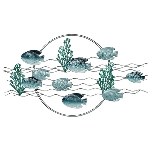 With the School of Fish Undersea Metal Wall Sculpture | Coastal Decor for Beach House | Ocean Themed Hangings