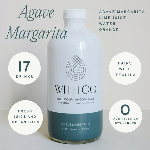 WithCo Agave Margarita Cocktail Mixer, Simple Ingredients, Non-Alcoholic, 16-ounce Bottle