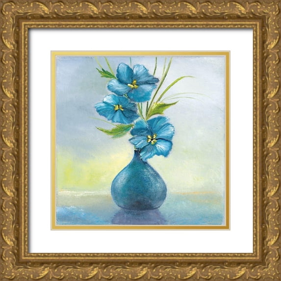 Withaar, Rian 12x12 Gold Ornate Wood Framed with Double Matting Museum Art Print Titled - BLUE FLOWERS II