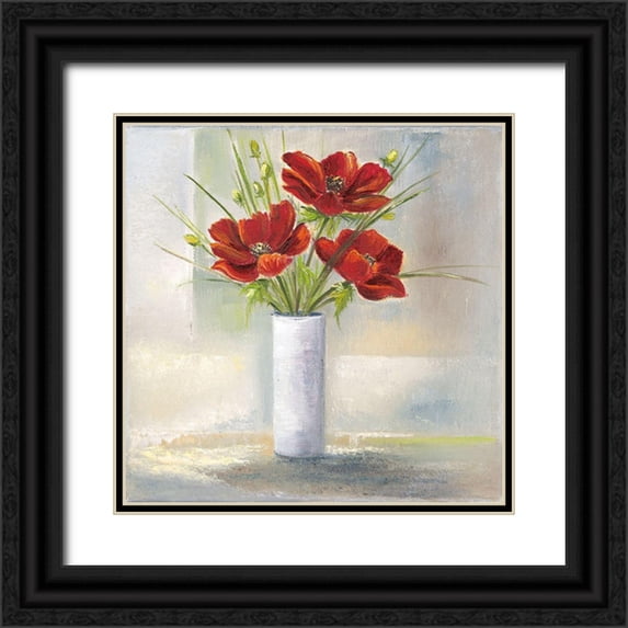Withaar, Rian 15x15 Black Ornate Wood Framed with Double Matting Museum Art Print Titled - RED FLOWERS I