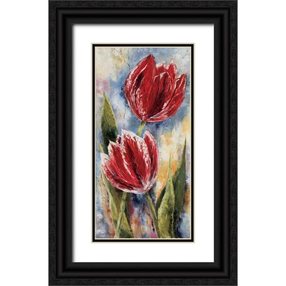 Withaar, Rian 18x32 Black Ornate Wood Framed with Double Matting Museum Art Print Titled - Red tulips