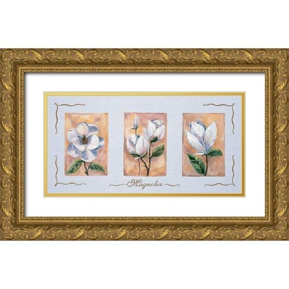 Withaar, Rian 24x14 Gold Ornate Wood Framed with Double Matting Museum Art Print Titled - Magnolia Triptychon