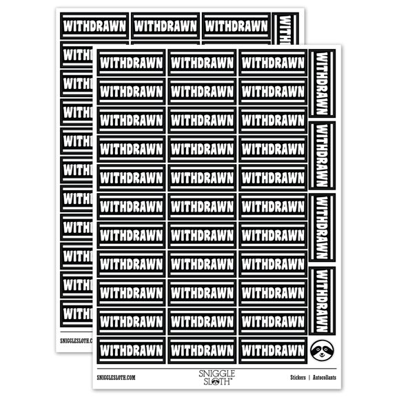 Withdrawn Bank Check Sticker Set - Black - Gloss Finish - 1.5" Small