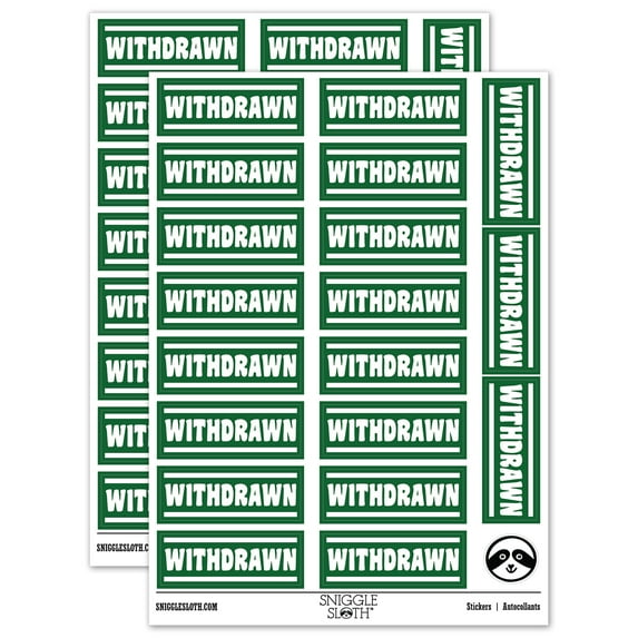 Withdrawn Bank Check Sticker Set - Dark Green - Gloss Finish - 2.00" Large