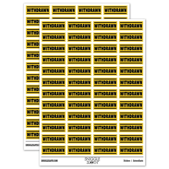 Withdrawn Bank Check Sticker Set - Yellow - Gloss Finish - 1.25" Mini