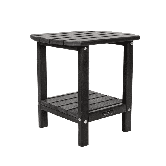 Withniture 2-Tier HDPE Outdoor Side Table, Weatherproof Patio End Table with Wood-Like Texture, Modern Plastic Side Table for Pool, Porch, Garden & Indoor Use (Black)