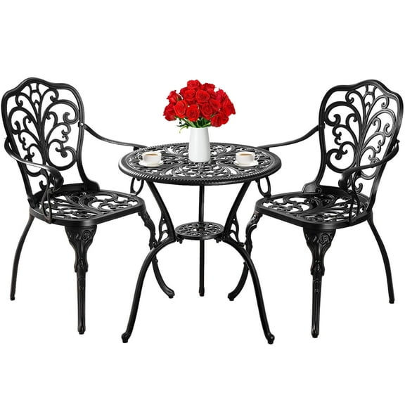 Withniture 3-Piece Bistro Set with Table & Chairs for Outdoors Bistro Sets for Two, Black