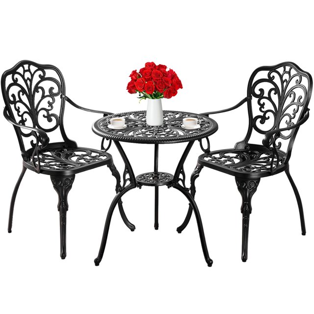 Withniture 3Piece Bistro Set with Table & Chairs for Outdoors Bistro Sets for Two, Black