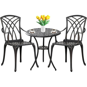 Withniture 3 Piece Outdoor Bistro Set Round Patio Table and Chairs with 2" Umbrella Hole, Bronze