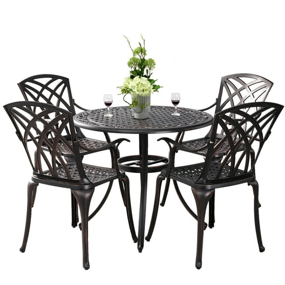 Withniture 5-Piece Patio Dining Set, Anti Rust Cast Aluminum Patio Table and Chair Set of 4 with Umbrella Hole, Patio Bistro Set Suitable for Patio Garden Deck
