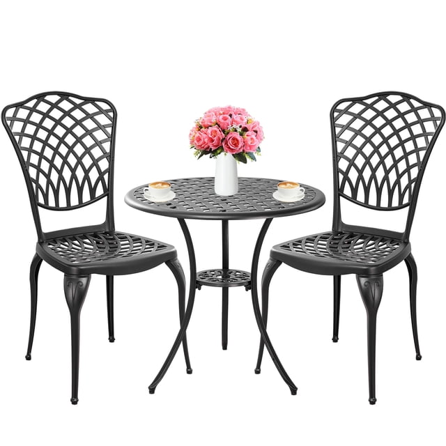 Withniture Bistro Set 3 Piece Outdoor Cast Aluminum High Back Patio ...