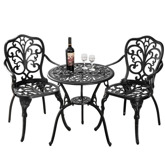 Withniture Bistro Set Outdoor Bistro Table and Chair Set of 2,  3 Piece Black Patio Set for Front Porch, Garden
