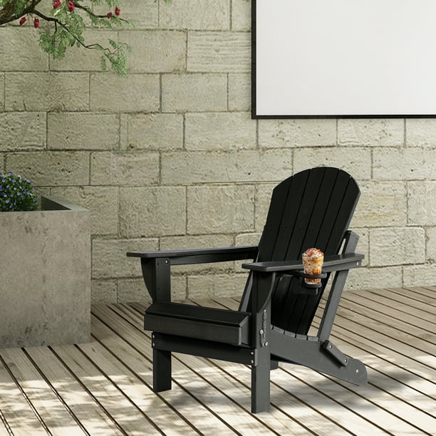 Withniture Folding Adirondack Chairs with Cup Holder HDPE Adirondack Wood Textured Chairs for Terrace Lawn Garden Backyard Deck Black Walmart Business Supplies