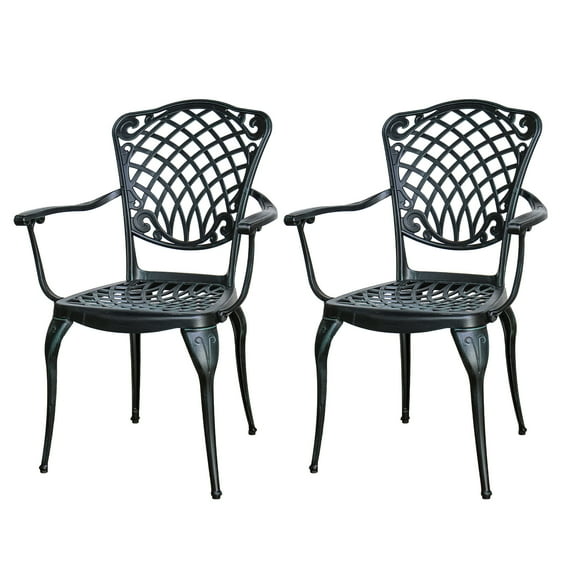 Withniture Outdoor Patio Chairs Set of 2, Cast Aluminum Patio Dining Chairs with High Back and Armrests, All Weather Metal Bistro Dining Chairs for Garden Deck Backyard, Vintage Green