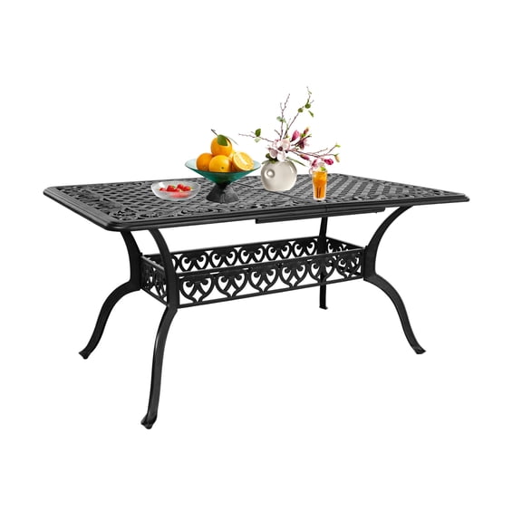 Withniture Patio Dining Table, Rectangular Outdoor Dining Table, 59" x 28.7" Rectangle Cast Aluminum Patio Table with Umbrella Hole for Backyards, Porch, Garden or Poolside