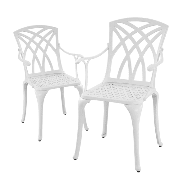 Withniture Set of 2 Outdoor Patio Dining Chairs - White Rust-Resistant Cast Aluminum Armchairs