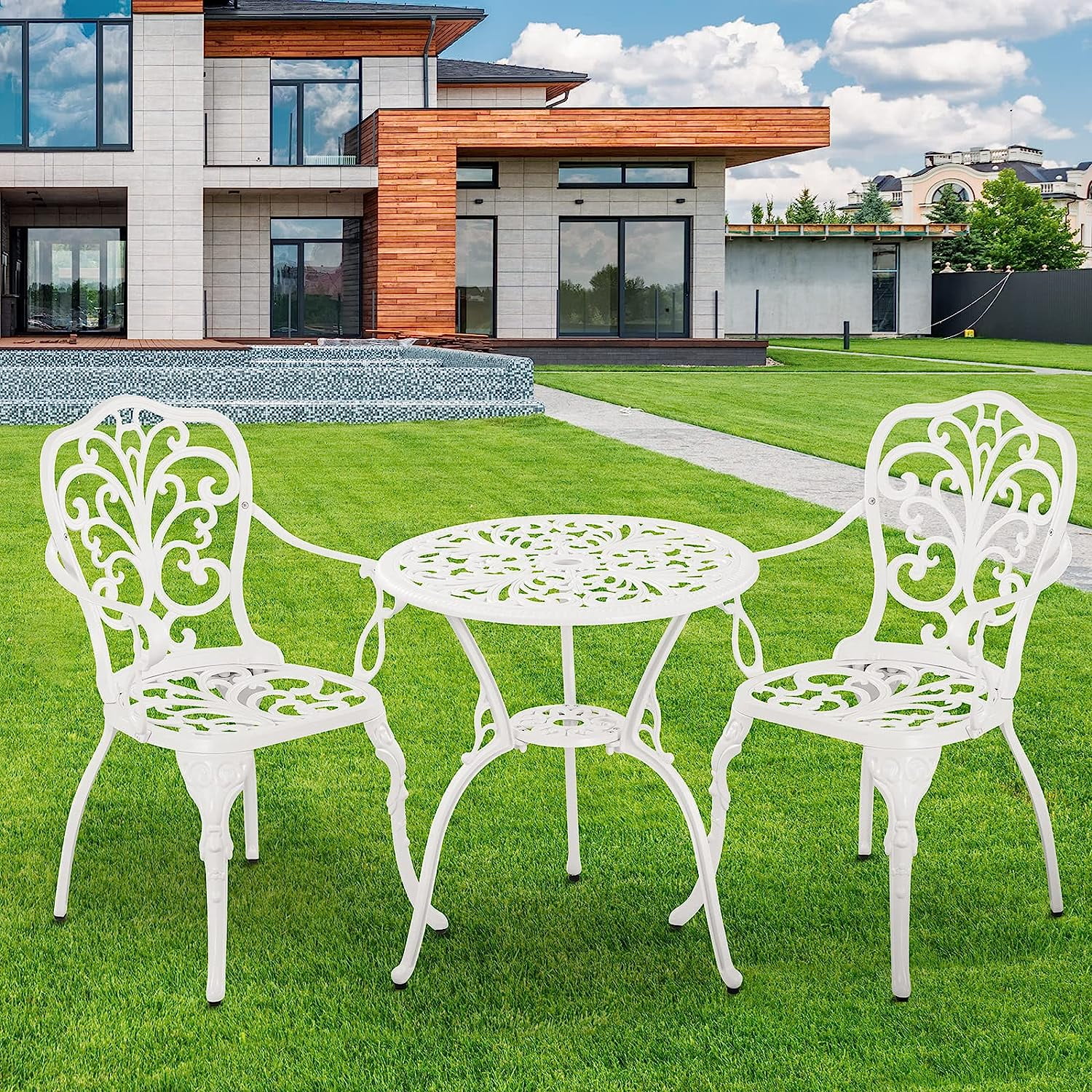 Withniture White Bistro Set Cast All Weather Bistro Table and Chairs ...