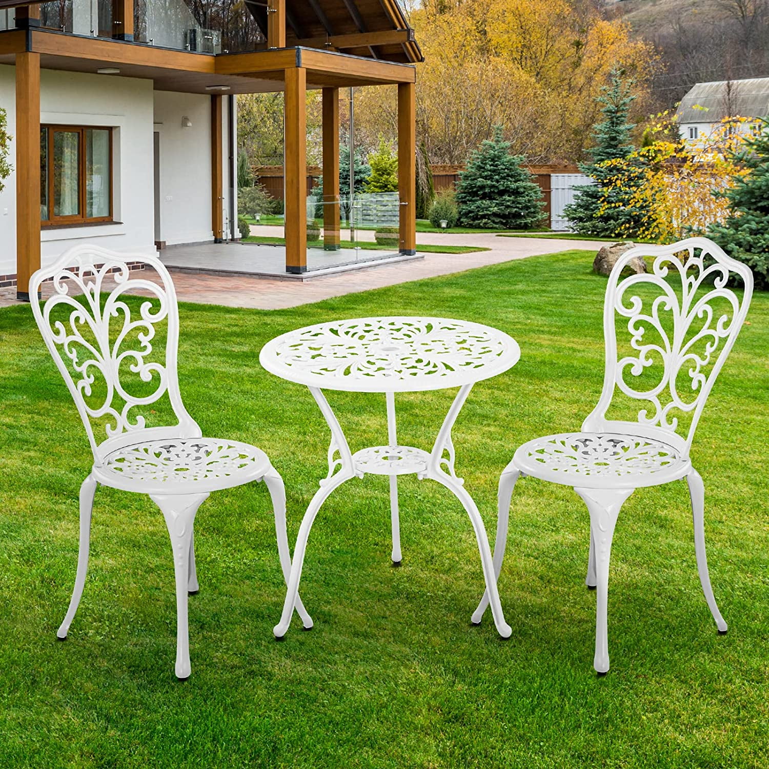 Withniture 3-Piece White Bistro Set, Outdoor Patio Dining Table and ...