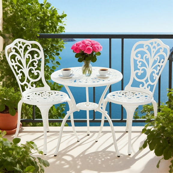 Withniture White Bistro Table and Chairs Set of 2 Outdoor Patio Bistro Sets with Umbrella Hole