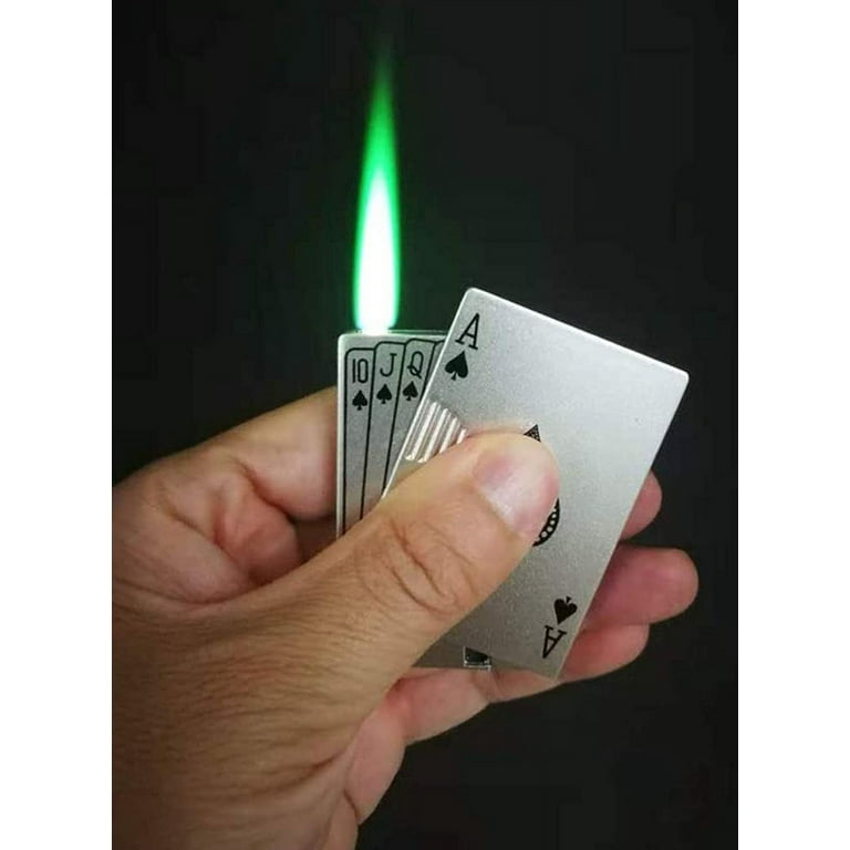 (without Butane) Green Torch Flame Windproof Lighter with Money Detector Lamp Metal Lighter, Silver