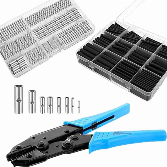 Without Insulated Butt Connectors Set and Heat Shrinks Tubing Home Accessory for Wire Splicing and Crimping Tool