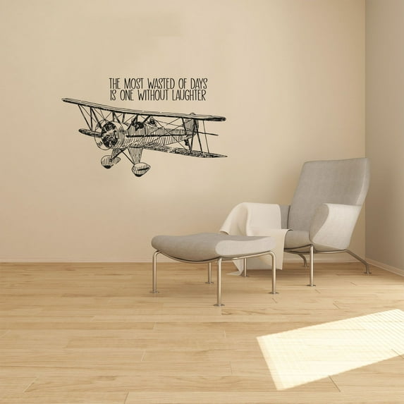 Without Laughter Life Quote Airplane Air Plane Jet Helicopter Wall Sticker Art Decal for Girls Boys Kids Room Bedroom Nursery House Fun Home Decor Stickers Wall Art Vinyl Decoration Size (22x30 inch)
