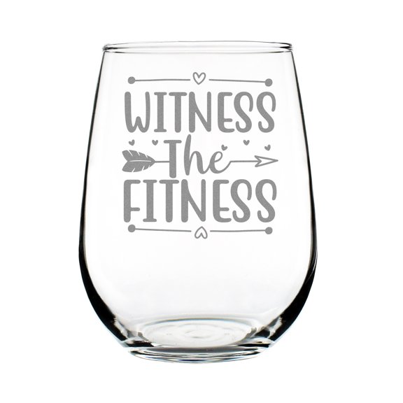 Witness the Fitness Stemless Wine Glass, Hand Engraved Etched 17oz for Enthusiasts