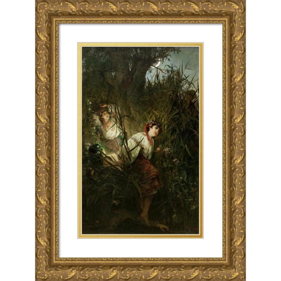 Witold Pruszkowski 12x18 Gold Ornate Wood Frame and Double Matted Museum Art Print Titled - Water Nymphs (1877)