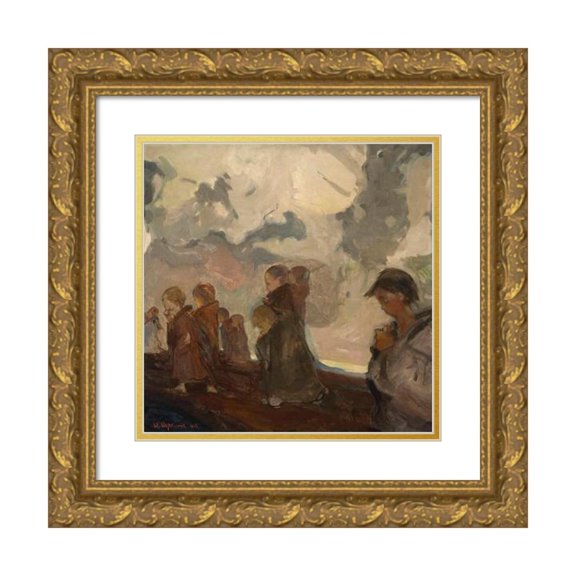 Witold Wojtkiewicz 12x12 Gold Ornate Wood Frame and Double Matted Museum Art Print Titled - Children's Crusade (1905)