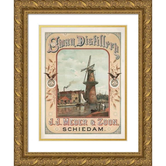 Witsch & Schmitt 12x14 Gold Ornate Wood Frame and Double Matted Museum Art Print Titled - Swan Distillery, J.J. Meder and Zoon, Schiedam (1884)