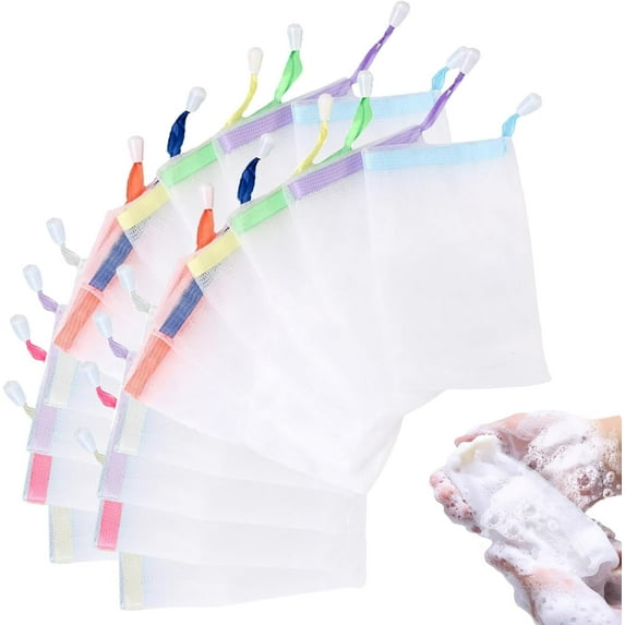 Witt Foaming Mesh Bag for Soap,New Soap Bag Soft for Shower,Soap Pouch Saver with Drawstring for Shower, Exfoliating, Foaming and Drying, Hangable (Mix Color/10pcs)