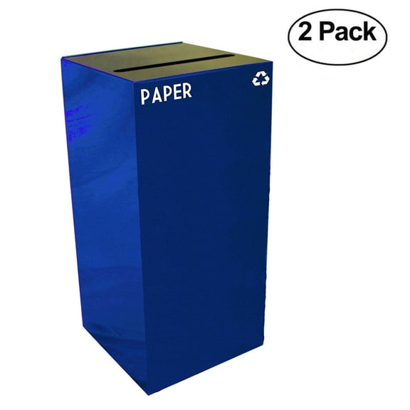 Witt Industries 32GC02-BL GeoCube Recycling Receptacle with Slot Opening, Steel, 32 gal, Blue (Set of 2)