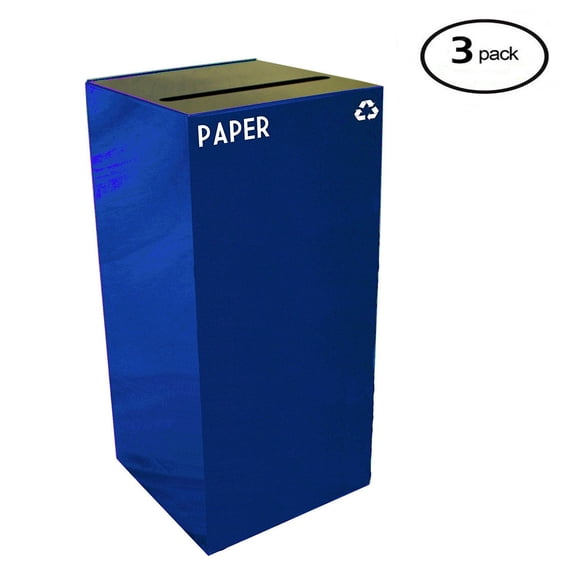 Witt Industries 32GC02-BL GeoCube Recycling Receptacle with Slot Opening, Steel, 32 gal, Blue (Set of 3)