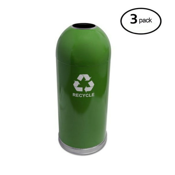 Witt Industries 415DTGN-R Steel 15-Gallon Standard Open Top Indoor Recycling Receptacle with Galvanized Liner, Legend "Recycle", Round, 15" Diameter x 35" Height, Green (Set of 3)
