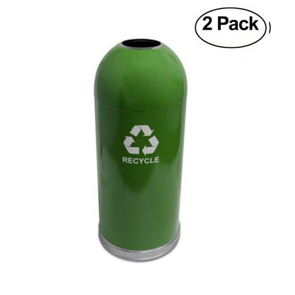 Witt Industries 415DTGN-R Steel 15-Gallon Standard Open Top Indoor Recycling Receptacle with Galvanized Liner, Legend "Recycle", Round, 15" Diameter x 35" Height, Green (Set of 2)