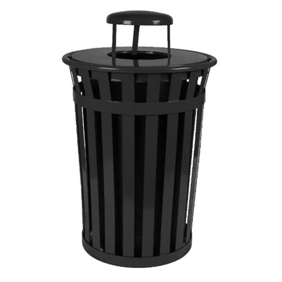 Witt Industries M5001-RC-BK Oakley Slatted Metal Receptacle with Rain Cap - Black