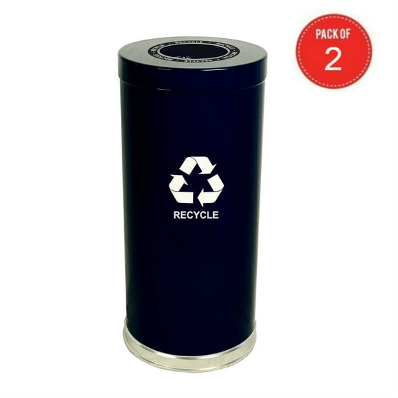 Witt Industries Steel 24-Gallon 1 Opening Recycling Container with 1 Metal Liner, Legend "Recycle", Round, Black (Pack of 2)