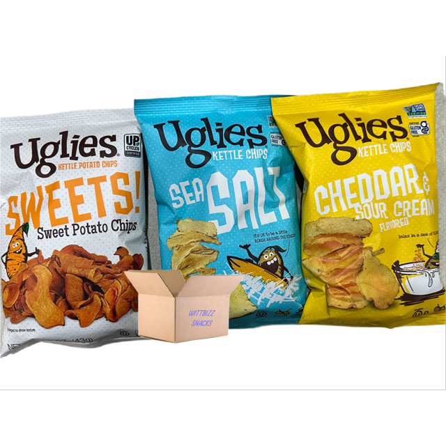Snacks Bundles Uglies Kettle Chips Variety (12 Pack) 4 Sweet Potato, 4 Sea Salt, 4