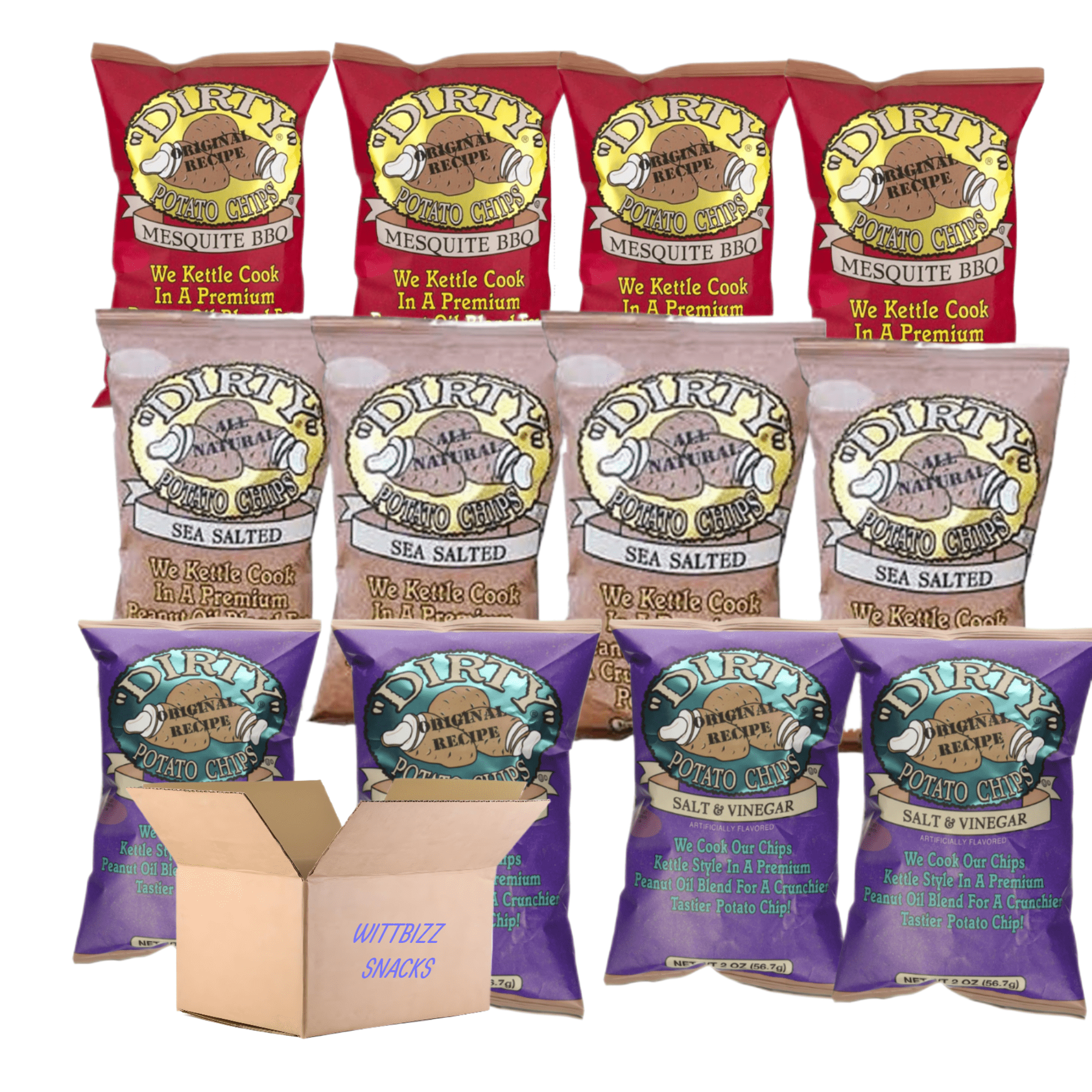 Snacks Bundles Variety 12 Pack Dirty Kettle Chips BBQ, Sea