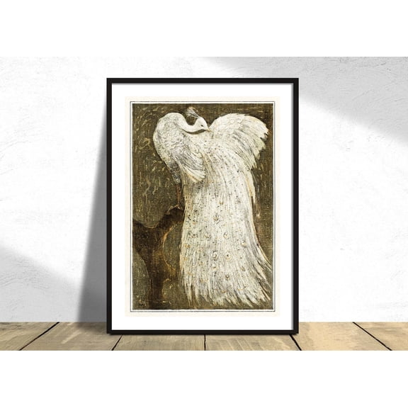 Witte Pauw Op Tak Theo Van Hoytema Reproduction Vintage White Peacock Bird Art Unframed Paper Print