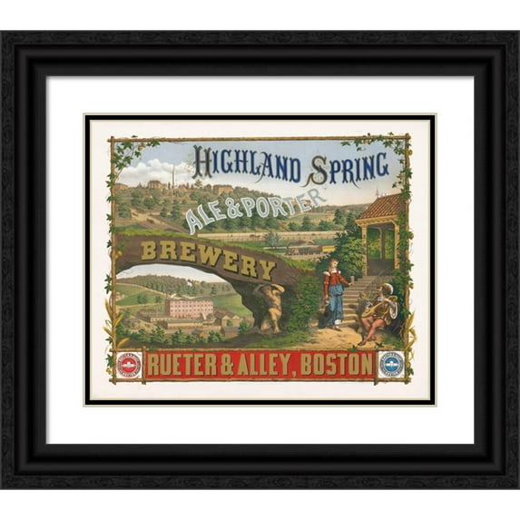 Wittemann Bros. 24x20 Black Ornate Framed Double Matted Museum Art Print Titled: Highland Spring, Ale and Porter Brewery (1876)